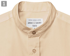 長袖スタンドカラーシャツのポイント①襟元とボタン