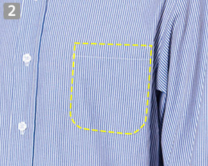 長袖ワイドカラーストライプシャツのポイント②左胸ポケット