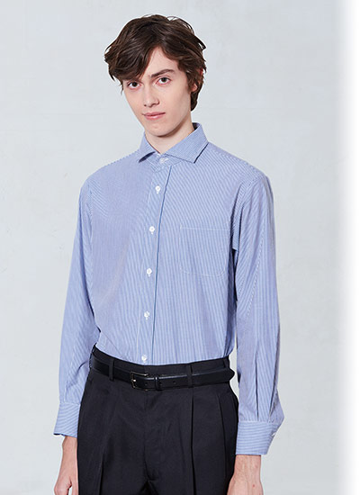 チトセの長袖ワイドカラーストライプシャツ(31-EP8368)のポイント画像