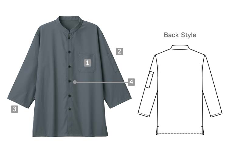 七分袖スタンドカラーシャツ(33-BL1900)の商品詳細