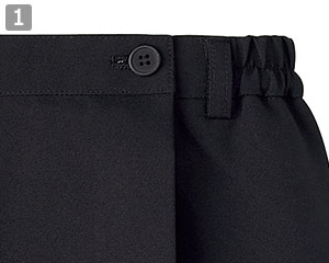 ラップキュロットのポイント①ボタン止めのラップタイプ