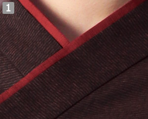 和風ショップコートのポイント1襟元配色使い