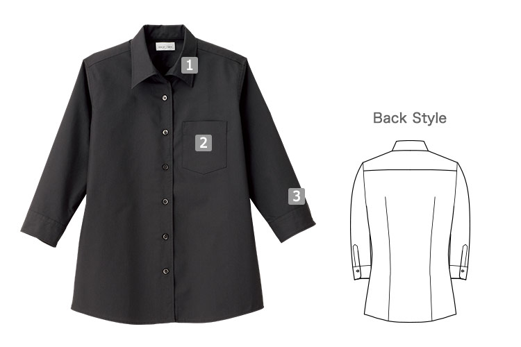 レディース開襟七分袖シャツ(34-FB4039L)の商品詳細