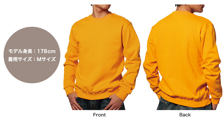 カジュアルトレーナー 男性178cm・Mサイズ着用例(34-ms2101)