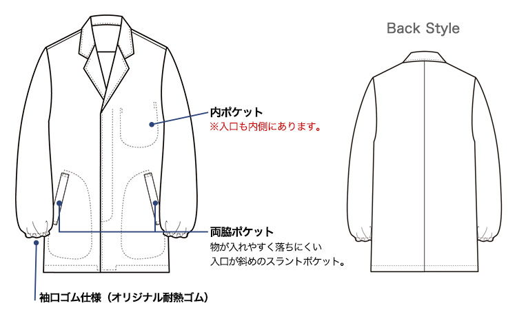 セブンユニフォームの長袖白衣(35-AA0310)画像
