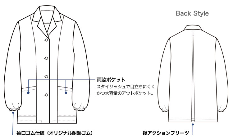 セブンユニフォームの長袖白衣(35-AA0335)画像