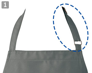 胸当てロングエプロンのポイント①肩紐Dカン調節