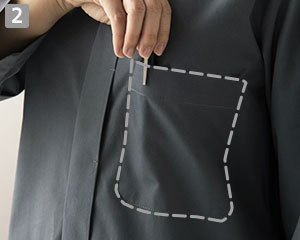 8分袖スタンドカラーシャツ(35-QH7364)の商品詳細「胸ポケット」