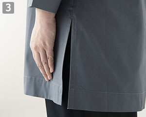 8分袖スタンドカラーシャツ(35-QH7364)の商品詳細「裾スリット」