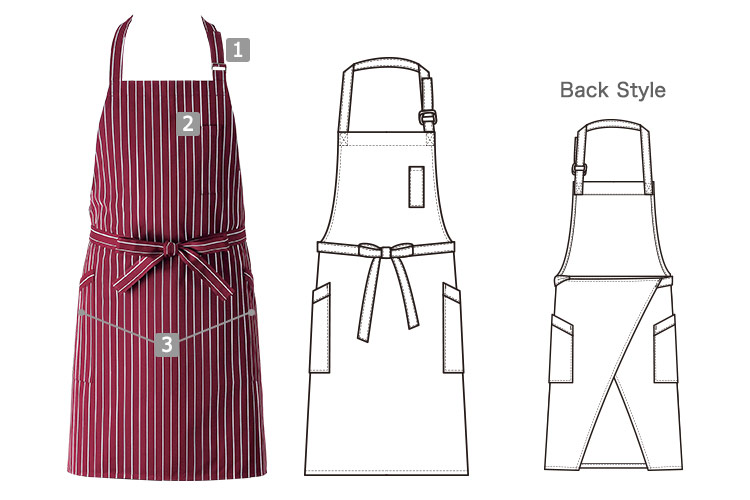 ストライプ柄胸当てエプロン(35-WT7815)の商品詳細