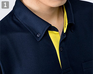 ドライレイヤードボタンダウンポロシャツ(41-00315AYB)の商品詳細「ボタンダウンの襟元」