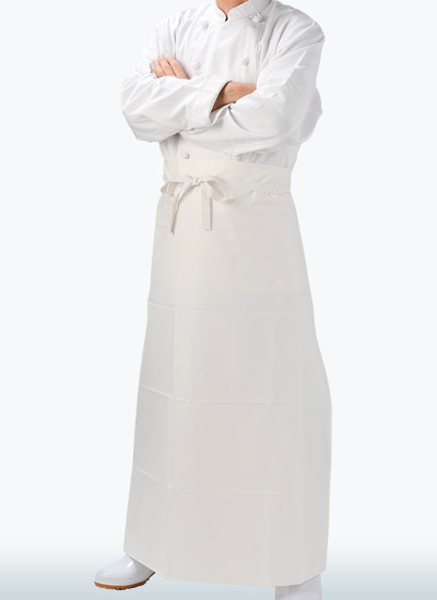 耐熱、耐油、耐衝撃性をもつ充実した機能性。軽量で疲れにくい防水エプロン。