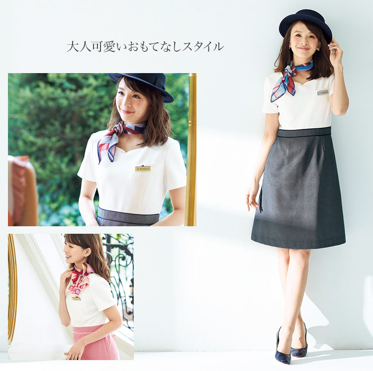 ピンクとネイビー2色展開の華やかなノーカラージャケット(21-86520)　2枚目