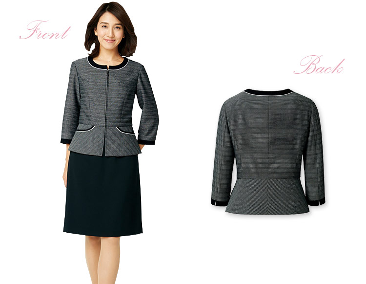 通気性のよいモノトーンの七分袖ノーカラージャケット(22-AR1587)　2枚目