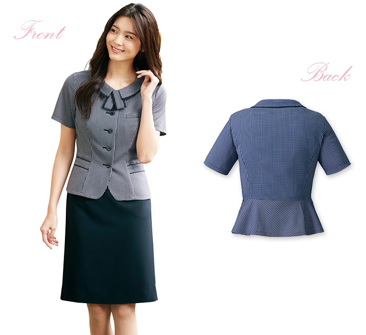 <ニット素材>軽くて涼しい、チェック柄オーバーブラウス(22-AR1605) 2枚目