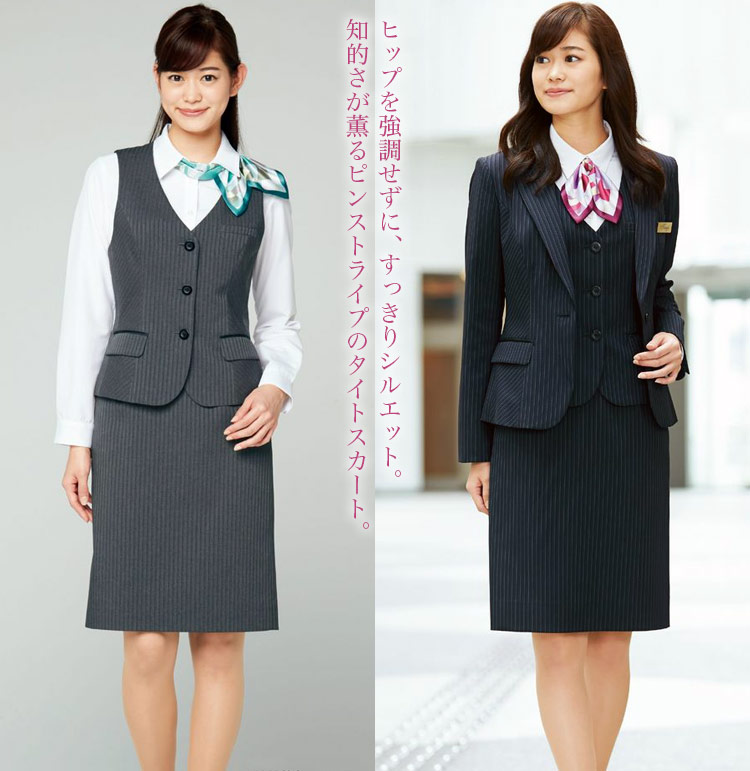 ヒップを強調せずに美シルエットのピンストライプ・タイトスカート(22-AR3862)　