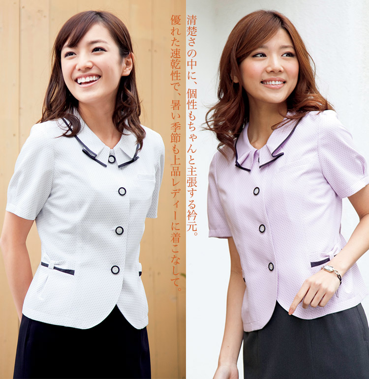 フリル衿が上品カワイイ、ドット柄・オーバーブラウス(28-BL460)　