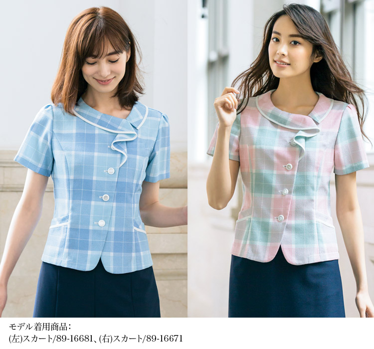 キレイ色チェックが夏らしい!涼感オーバーブラウス 89-50580 (50582 50583) メイン画像②