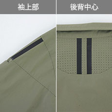 袖上部、後背中心に再帰反射テープ付き