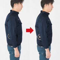 身頃の膨らみを抑えたシャープなシルエット