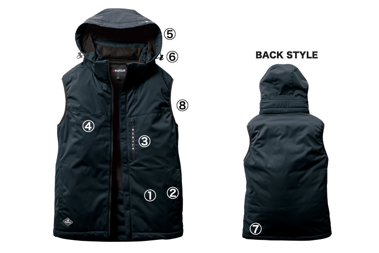 バートル ストレッチフーディ防寒ベスト3264