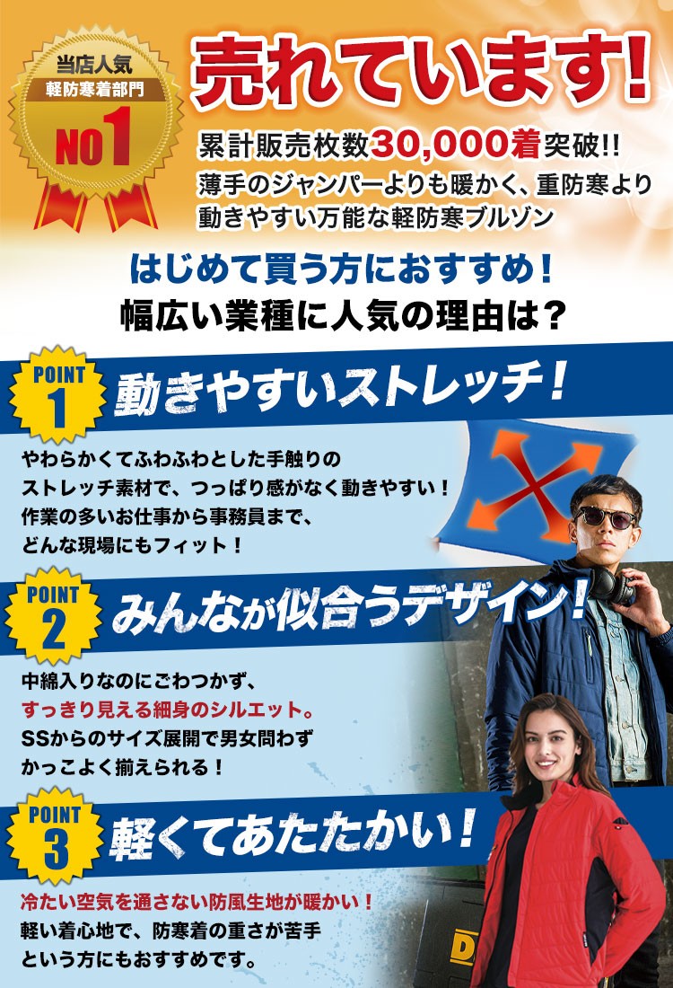 防風ストレッチ軽量防寒ブルゾン 7410