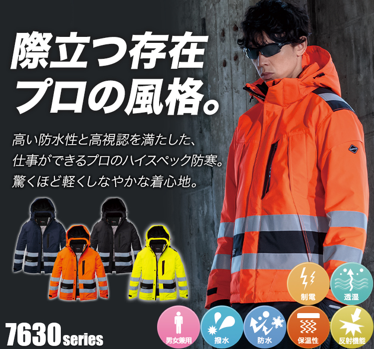 バートル 7630 防寒着 男性モデル着用画像 メイン画像