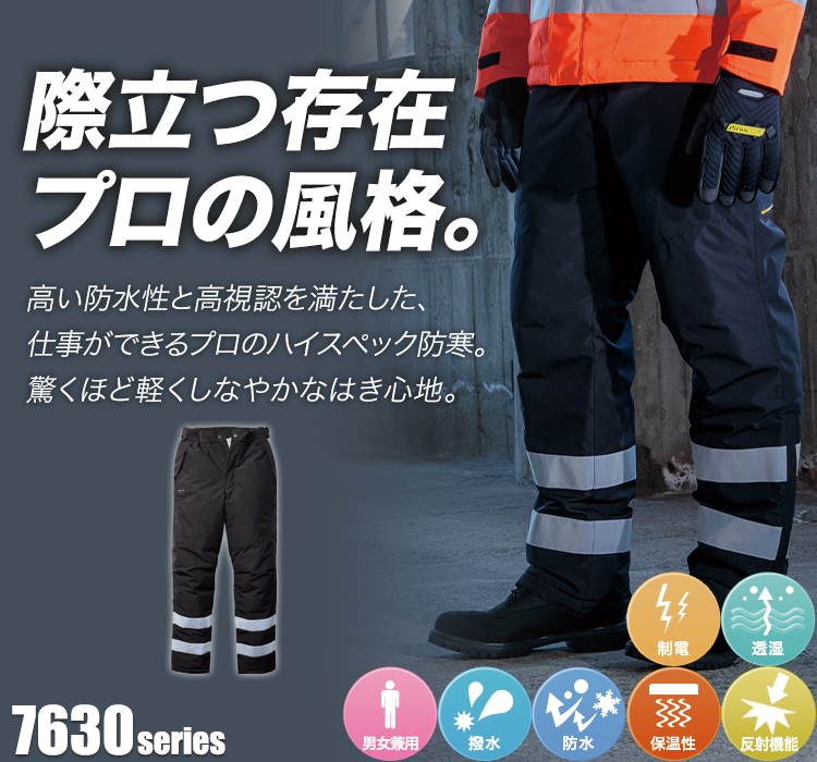 バートル 7632 防寒パンツ 男性モデル着用画像 メイン画像