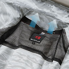 衣服内の空気の循環を促す、背裏エアダクト(ボタン止め)[エアーホース]