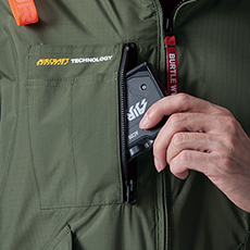 バッテリー収納ポケット(右胸ファスナー止め・コードホール付)