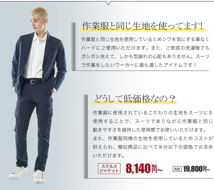 スーツ型作業服 ステルスジャケットはここが違う!