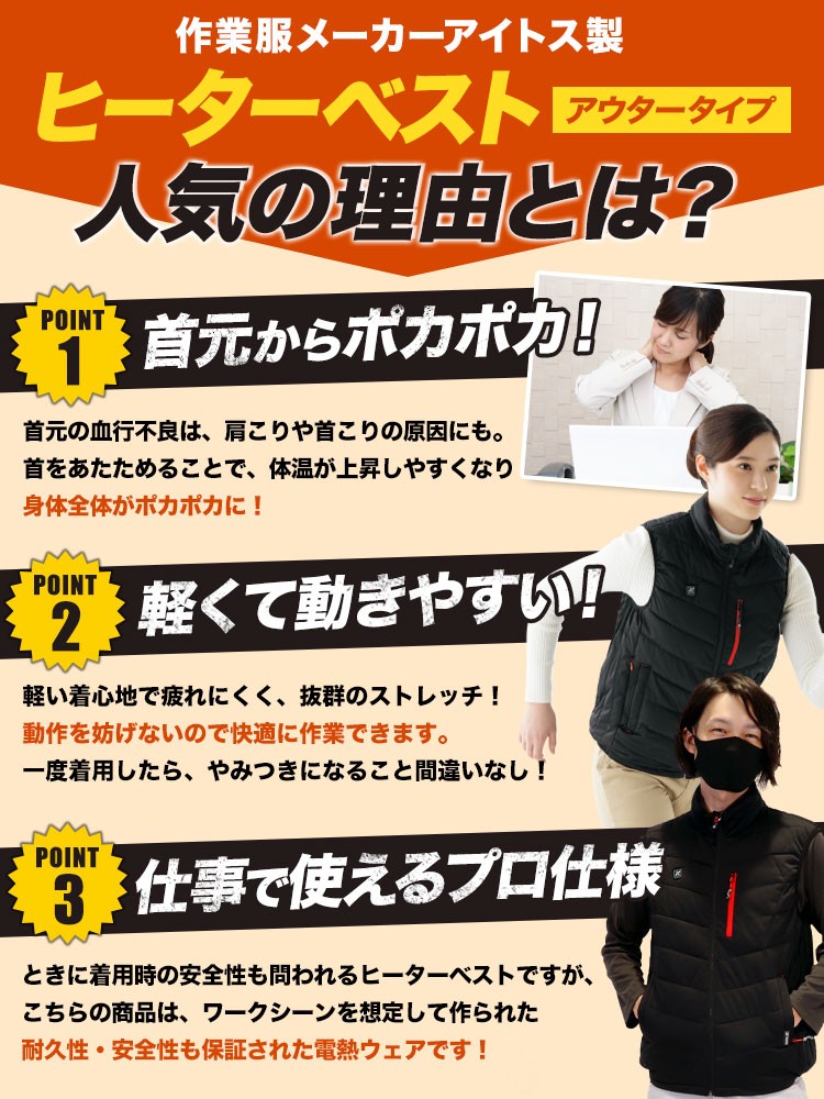 アイトス ヒーターベスト 8310 ここがすごい