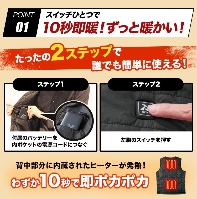 アイトス ヒーターベスト 8311 ポイント1