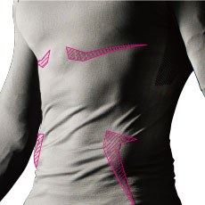 縫製箇所の少ない成形編みに加え、一部をリブ編みにし立体的にすることで、よりフィット感を高め動きやすくしています