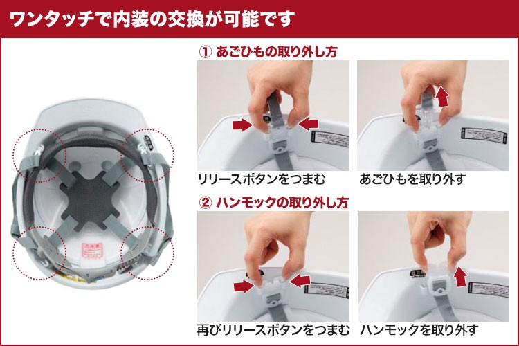 ヘルメット C型内装ワンタッチ交換の説明