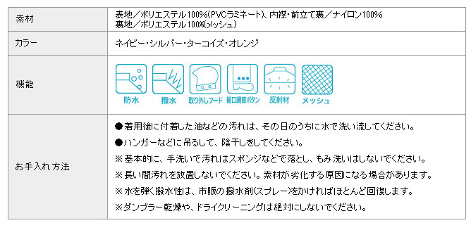 ディフェンドレインスーツ お手入れ方法