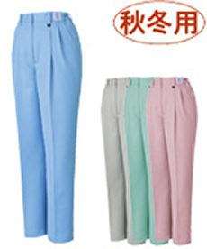 [秋冬用]エコ低発塵製品制電レディースツータックパンツ[JIS T8118適合][女性用](01-80306)