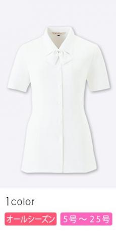 【在庫限り】半袖ブラウス[リボン取り外し可能/ニット/吸汗速乾/ストレッチ](21-06210)