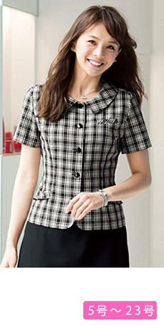 [春夏用]受付制服におススメ!華やかチェック柄オーバーブラウス(21-26145)