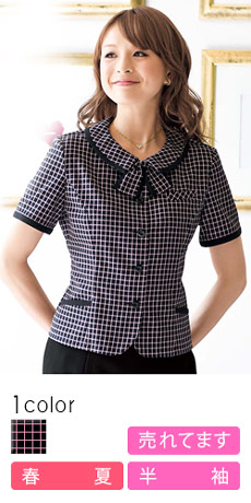 [春夏用]フラットカラーで首元すっきり ガーデンチェックオーバーブラウス(21-26255)