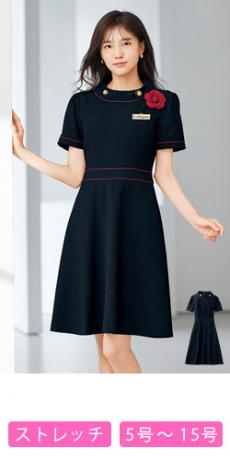 [春夏用]ネイビーに赤のパイピングが美しいワンピース(21-66460)