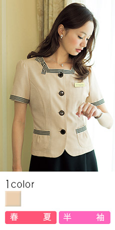 【在庫限り】[春夏用]<リボンブローチ付き>ベージュ色オーバーブラウス(21-86370)