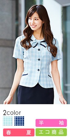 【在庫限り】[春夏用]<高通気>チェック柄・オーバーブラウス(22-AR1661)