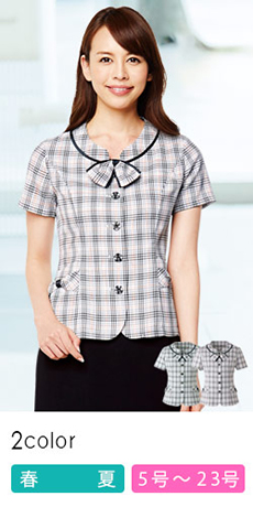 【在庫限り】[春夏用]<高通気>チェック柄・オーバーブラウス(22-AR1674)