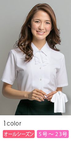 [通年]サラサラ、なめらかな肌触り・ラッフルリボン付きブラウス[半袖](22-AR1680)