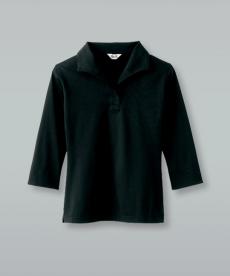 【在庫限り】[通年]女性らしくキレイな印象になる衿付き七分袖カットソー<ブラック>(22-NF1025-2)