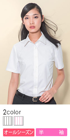 [通年]カッコよく働けるストライプ柄ブラウス[半袖](23-8347)