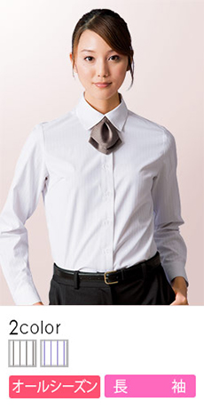 [通年]高機能素材を採用!繊細なストライプ柄のハンサム・ブラウス[長袖](23-8460)