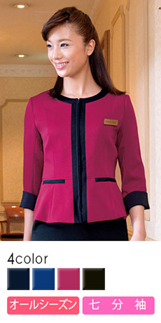 [通年]「色でおもてなしの心を伝える」 ペプラムデザイン・ノーカラージャケット(23-9168)