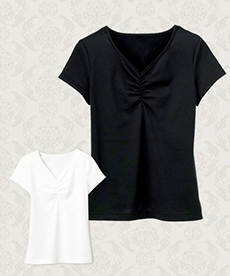 [春夏用]半袖ギャザーありVネックT(23-WP311)